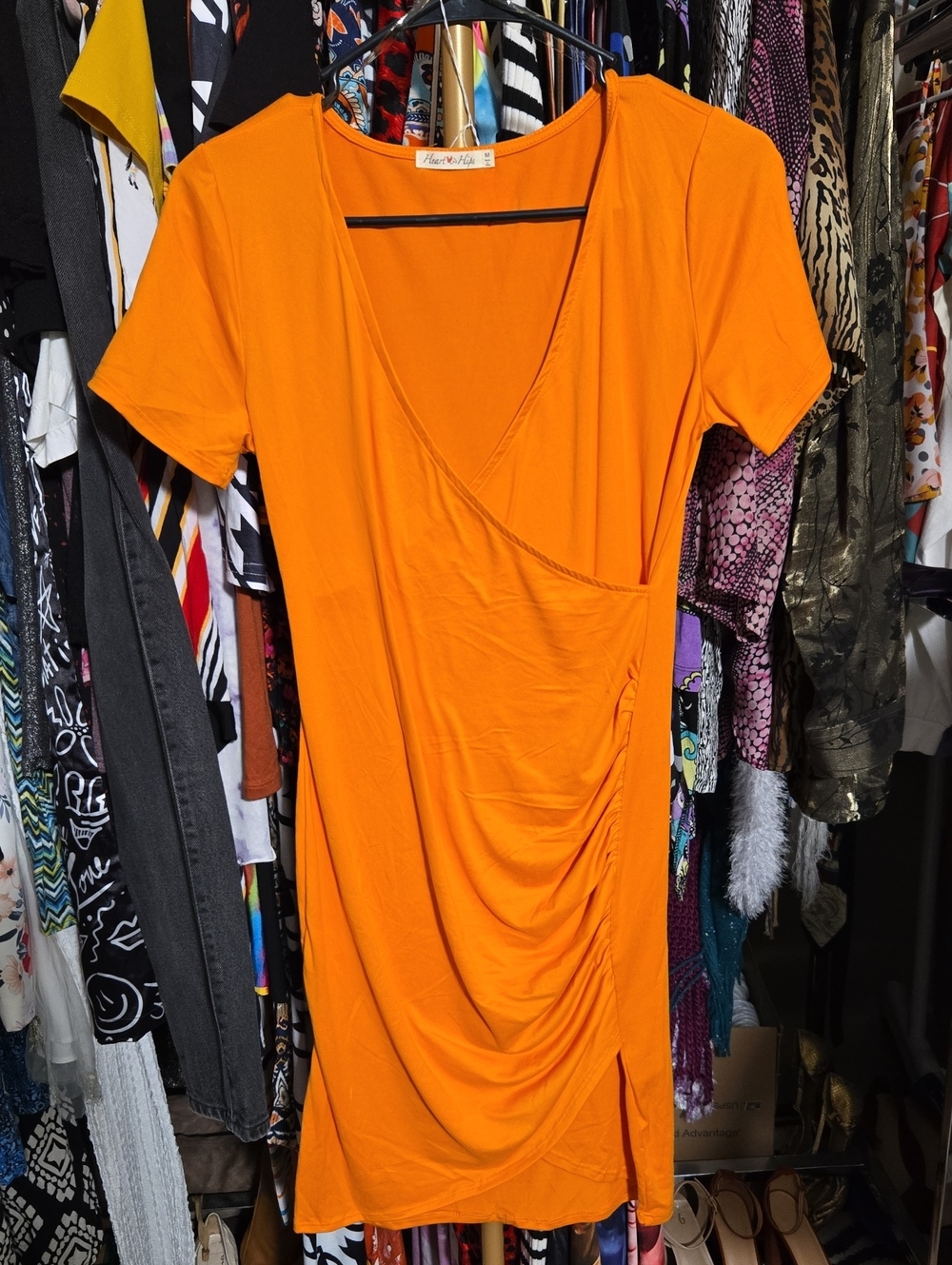 Heart Hips Bright Orange Wrap-Style Mini Dress